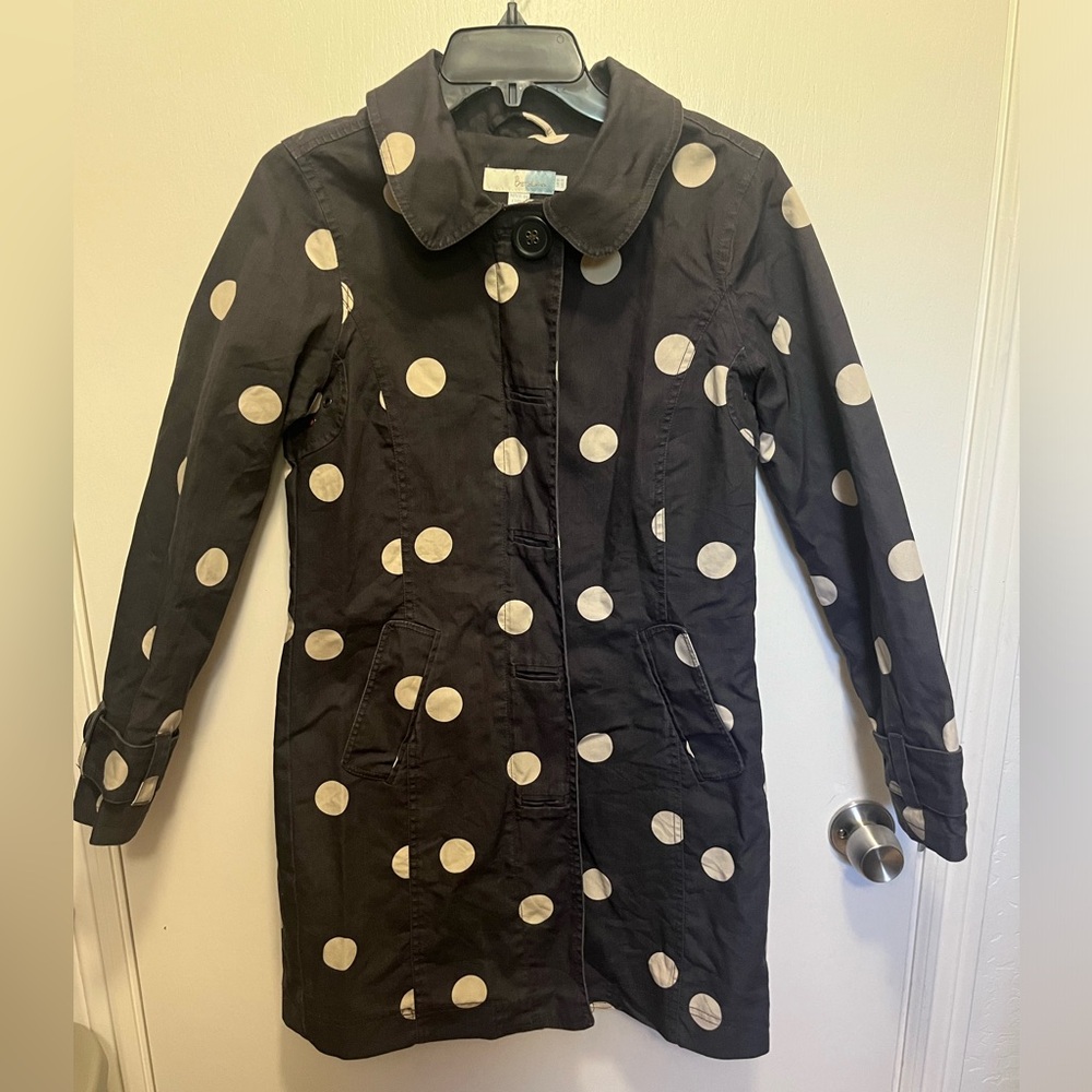 Biden Rainy Day Mac Raincoat Jacket Size US 4 UK 8 Navy Polka Dot